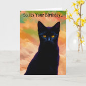 猫好きブラックキャットアーおもしろいトプン誕生日カード カード (黄色い花)
