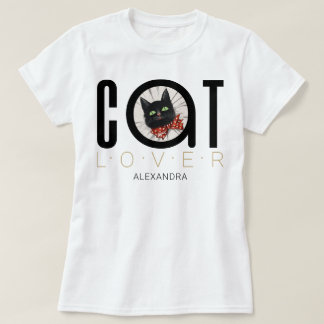 猫好きブラックレッドグリーンボウタイネームカスタム Tシャツ