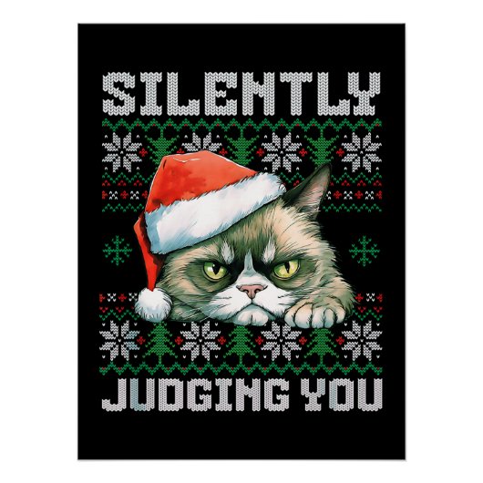 猫好きプレゼントの不機嫌な猫のクリスマス ポスター (正面)