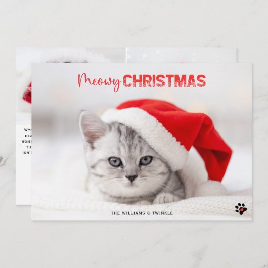 猫好きペットポープリントクリスマスホリデーカード シーズンカード (正面/裏面)