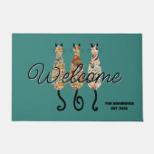 猫好きボヘミアンパターン(の模様が)あるキャッツブルー ドアマット (正面)