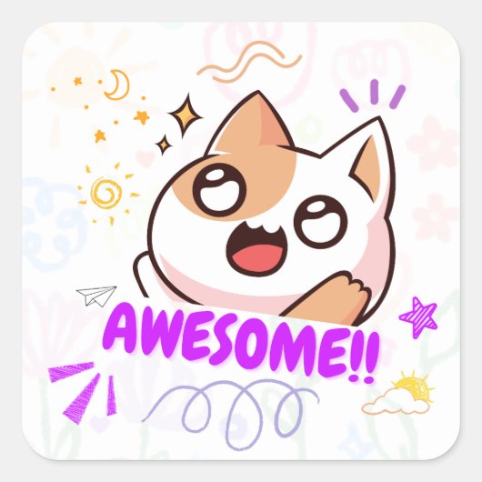 猫好きミニマルステッカー | にゃんぱーふぇくと スクエアシール (正面)