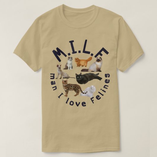 猫好きミルフマンIラブ猫科の動物 Tシャツ (デザイン正面)