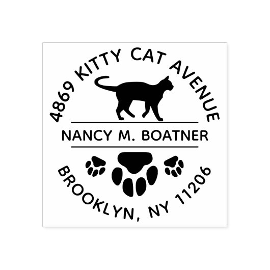 猫好きラウンド差出人住所スタンプ(ポーズ付) ラバースタンプ (インプリント)