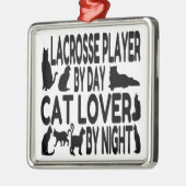 猫好きラクロスプレーヤー メタルオーナメント (左)