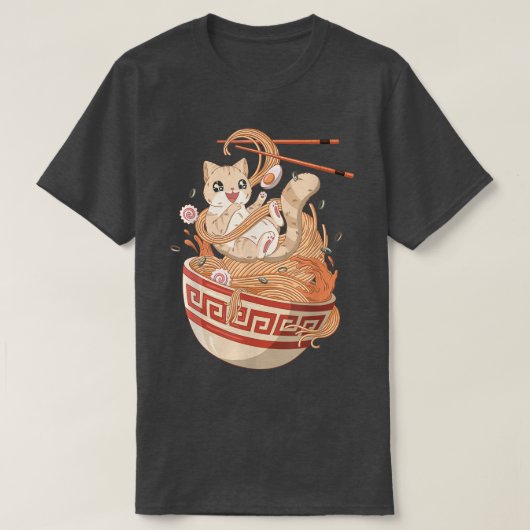 猫好きラーメン Tシャツ (デザイン正面)