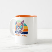 猫好きレトロヴィンテージ私は私が望むようにすおもしろいる ツートーンマグカップ (正面左)