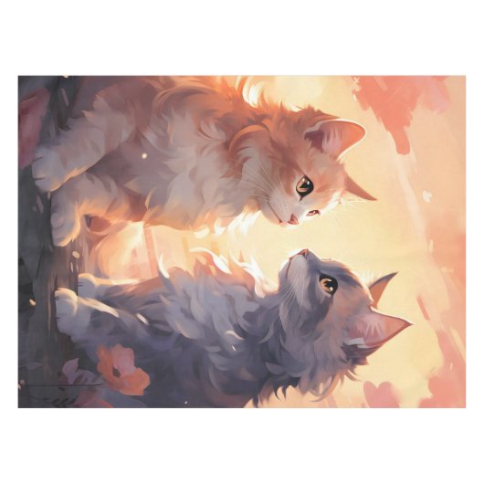 猫好きロマンスウォーターカラーウィスパー テーブルクロス (正面(横))