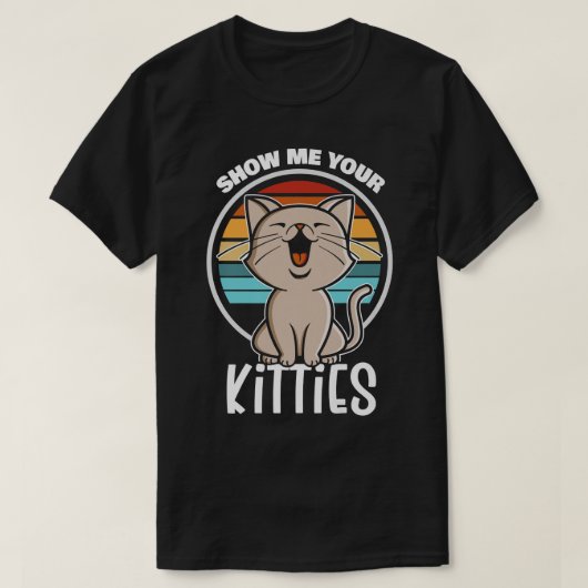 猫好きヴィンテージレトロサンセットショーユアズキ Tシャツ (デザイン正面)
