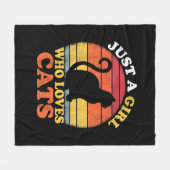 猫好きヴィンテージ猫好きの女の子 フリースブランケット (正面(横))