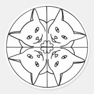 猫好き万華鏡のように千変万化するパターンネコハートステッカー ラウンドシール