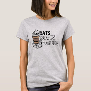 猫好き予測できなティー – 猫、本、コーヒー Tシャツ