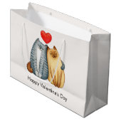 猫好き可愛いおもしろいハッピーバレンタインデー ラージペーパーバッグ (正面アングル)