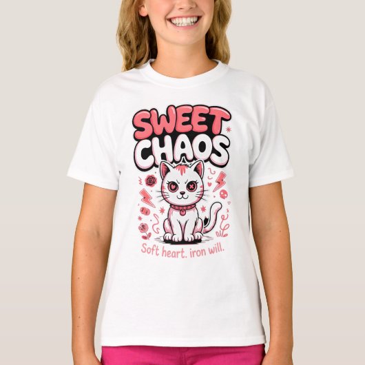 猫好き女子への甘い贈り物 王冠ハート猫 Tシャツ (正面)