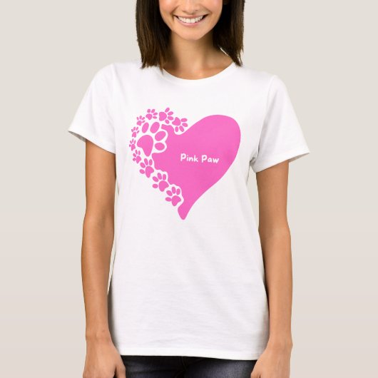 猫好き女性のためのピンクの前足ハートTシャツ Tシャツ (正面)