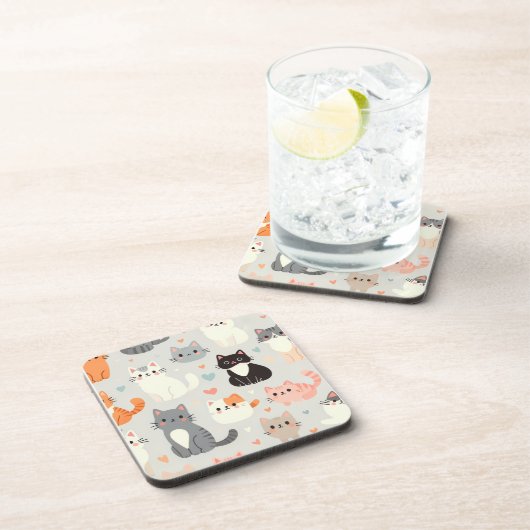 猫好き懸命プラスチックコースター – おもしろいテーブルデコール コースター (右側)