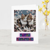 猫好き折り畳み誕生日 カード (黄色い花)