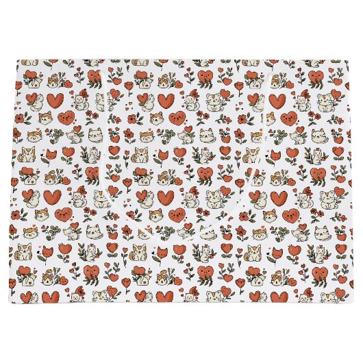 猫好き抱き枕：子猫とハート ラージペーパーバッグ (正面)