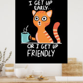 猫好き早く起きる ポスター (キッチン)