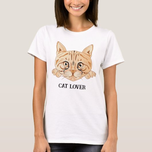 猫好き標識とイラストレーション Tシャツ (正面)