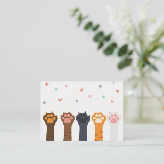 猫好き猫の手のカラフルハート 名刺 (スタンド正面)