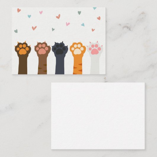 猫好き猫の手のカラフルハート 名刺 (正面/裏面)