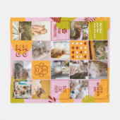 猫好き猫ママかわいいペット写真コラージュレトロ フリースブランケット (正面(横))