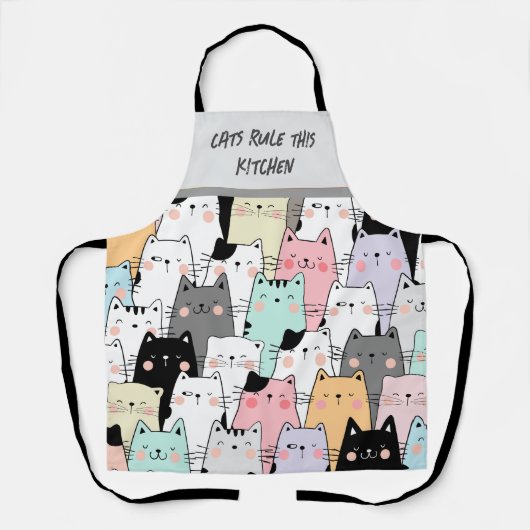 猫好き猫ユーモアキッチン エプロン (正面)