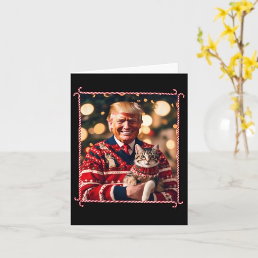 猫好き用おもしろいトランプクリスマスセーター カード (黄色い花)