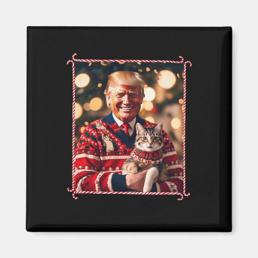 猫好き用おもしろいトランプクリスマスセーター マグネット (正面)