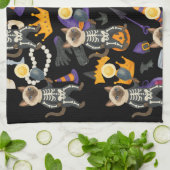 猫好き用ピックボールハローウィンパーティ キッチンタオル (折り畳み)