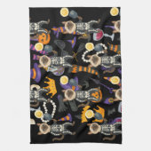 猫好き用ピックボールハローウィンパーティ キッチンタオル (縦)