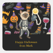 猫好き用ピックボールハローウィンパーティ スクエアシール (正面)