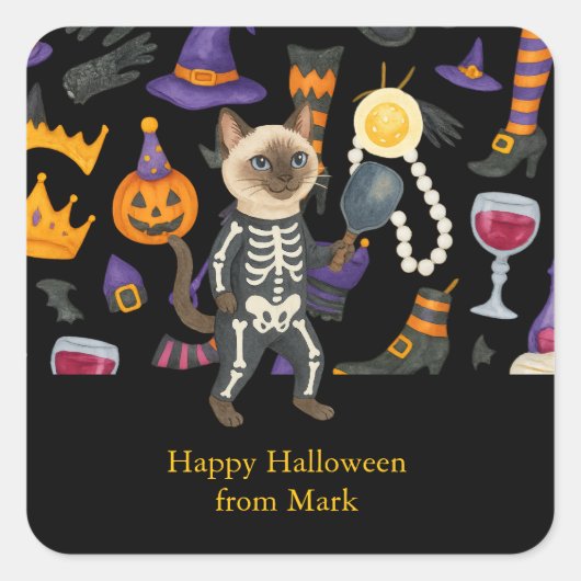 猫好き用ピックボールハローウィンパーティ スクエアシール (正面)
