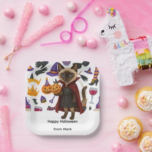 猫好き用ピックボールハローウィンパーティ ペーパープレート (パーティー)