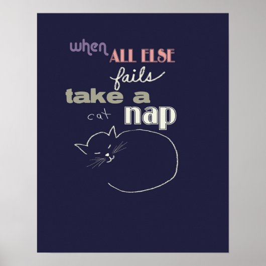 猫好き用ユーモアのある引用文猫ラインアート ポスター (正面)