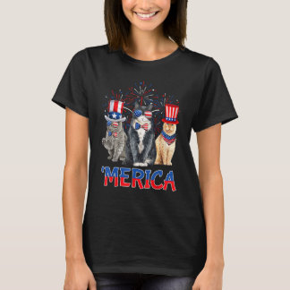 猫好き男性のためのアメリカ独立記念日グッズ Meowica Merica 猫ママ 猫パパ アメリカ Tシャツ