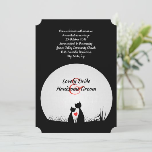 猫好き白黒ムーン結婚式招待状 招待状 (スタンド正面)
