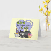 猫好き第4回誕生日Tシャツとギフト カード (黄色い花)