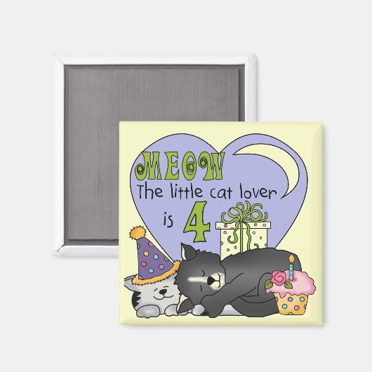 猫好き第4回誕生日Tシャツとギフト マグネット (正面/裏面)