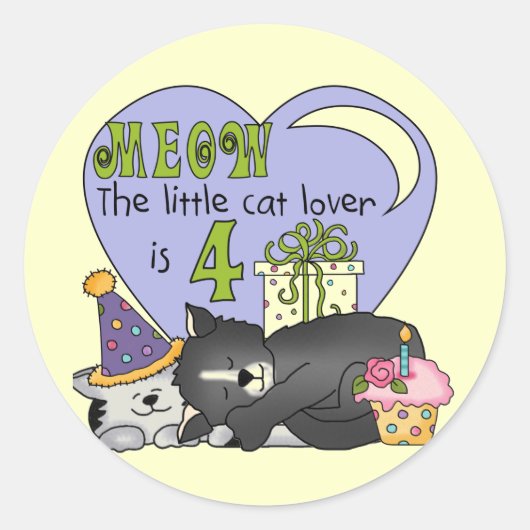 猫好き第4回誕生日Tシャツとギフト ラウンドシール (正面)