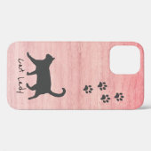 猫好き素朴ピンクウッドテクスチャーかわいらしガール Case-Mate iPhoneケース (裏面 (横))