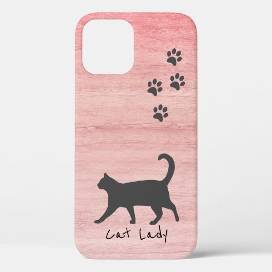 猫好き素朴ピンクウッドテクスチャーかわいらしガール Case-Mate iPhoneケース (裏面)