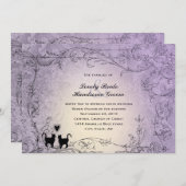 猫好き華美ラベンダーヴィンテージウェディング 招待状 (正面/裏面)
