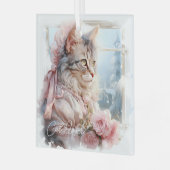 猫好き虎猫キットンピンクビクトリアン服 ガラスオーナメント (正面左)