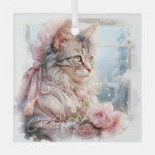 猫好き虎猫キットンピンクビクトリアン服 ガラスオーナメント (正面)