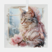 猫好き虎猫キットンピンクビクトリアン服 ガラスオーナメント (裏面)