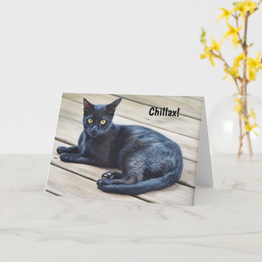 猫好き誕生日カーリラックスドおよびおもしろい カード (黄色い花)