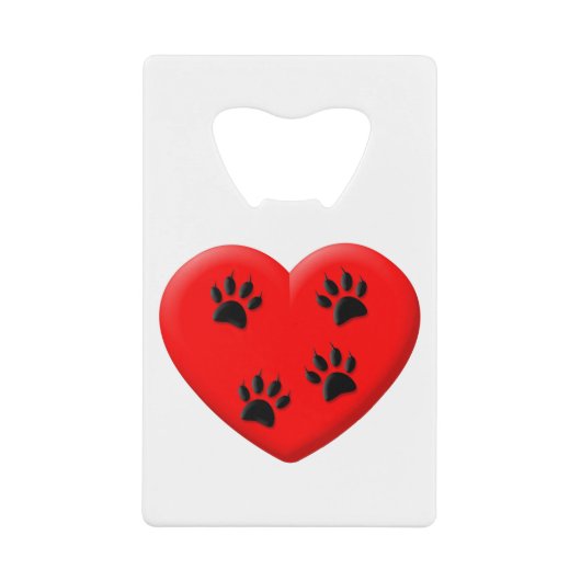 猫好き赤いハートとポーズ クレジットカード栓抜き (正面)