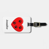 猫好き赤いハート及びポーズ名前をカスタムする ラゲッジタグ (正面横)